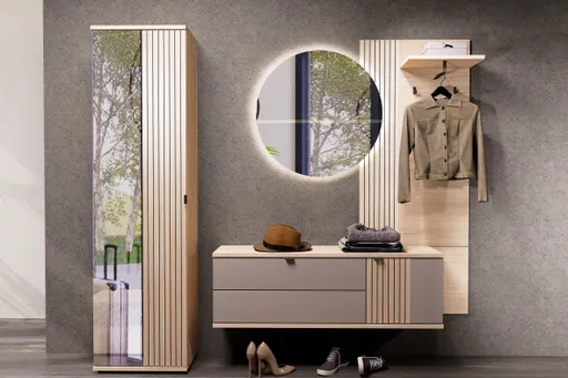 Hängeschuhschrank - B ca. 133 cm, Riva Eiche Nachbildung, Basalt