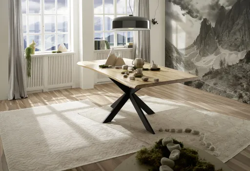 Esstisch - LB ca. 200x100 cm, Eiche massiv geölt, Wellenkante, Schwarz