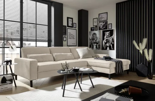  Ecksofa CALM MOVE 2.0 - 2,5-Sitzer mit Longchair rechts, Feincord, Sand