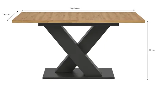 Esstisch - ausziehbar, LB ca. 150x90 cm, Artisan Eiche Nachbildung, Grau