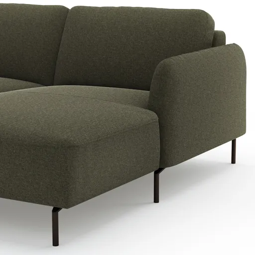 Ecksofa Leona - 3-Sitzer mit Longchair rechts inkl. Sitzvorzug motorisch, Stoff, Braungrün