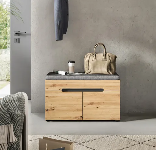 Schuhbank - inkl. Sitzkissen, B ca. 80 cm, Basalt grau, Artisan Eiche Nachbildung