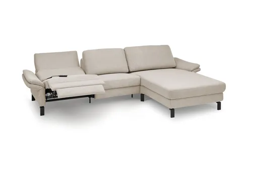 Ecksofa CALM PREMIUM 2.0 - 3-Sitzer mit Longchair rechts, Relaxfunktion motorisch, Armlehne verstellbar, Stoff, Sand
