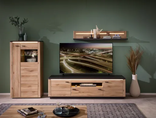 TV-Lowboard - mit Beleuchtung, B ca. 199 cm, Eiche Nachbildung, Eiche dunkel Nachbildung