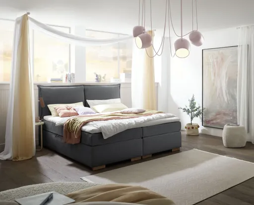 Boxspringbett SANDRIN A- Liegefläche ca. 180x200 cm, Stoff, Anthrazit, inkl. Stauraum