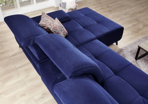 Sofa - 3-Sitzer mit Longchair rechts inkl. Schwenkrücken, Stoff, Blau