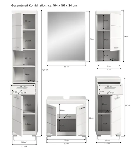 Badblock - 5-teilig, Weiß, Weiß Hochglanz