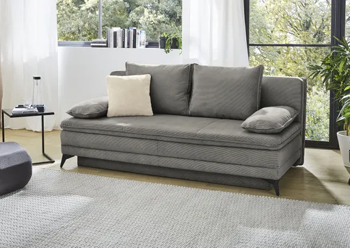 Schlafsofa - 2-Sitzer inkl. Schlaffunktion mit Bettkasten, Stoff, Grau 