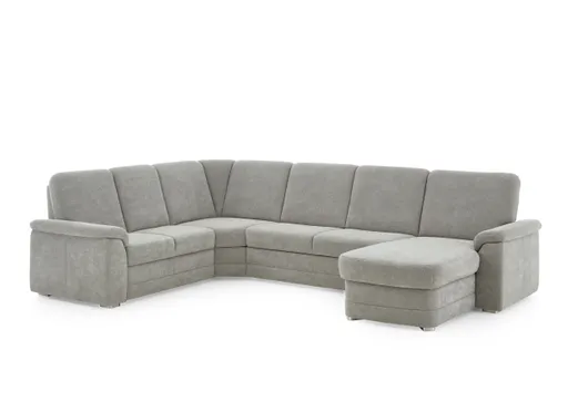 Wohnlandschaft  - Ecke links mit 2,5-Sitzer und Longchair rechts, Stoff Alufarben