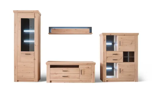 Wohnwand - mit Beleuchtung, Balkeneiche