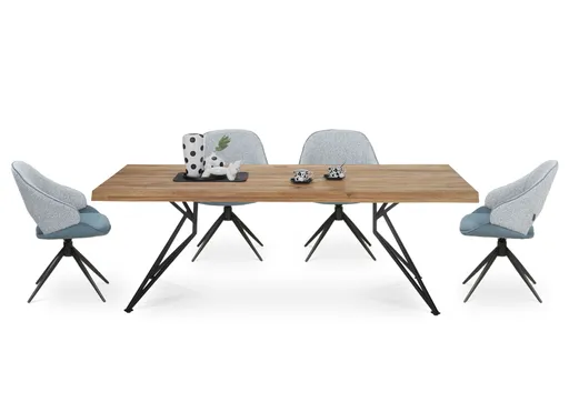 Esstisch - LB ca. 240x100 cm, Wildeiche massiv geölt, Baumkante, Schwarz