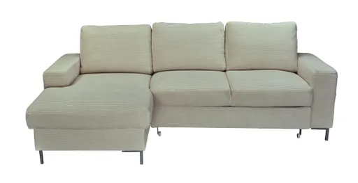 Ecksofa - Ecke links, 2-Sitzer inkl. Schlaffunktion und Bettkasten, Stoff, Creme