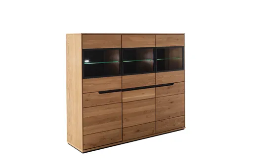 Highboard - B ca. 153 cm, Eiche Furnier geölt, Wildeiche massiv geölt