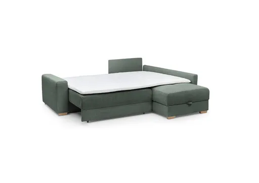 Ecksofa Jyte - 2-Sitzer mit Ecke rechts, Schlaffunktion mit Bettkasten, Stoff, Dunkelgrün