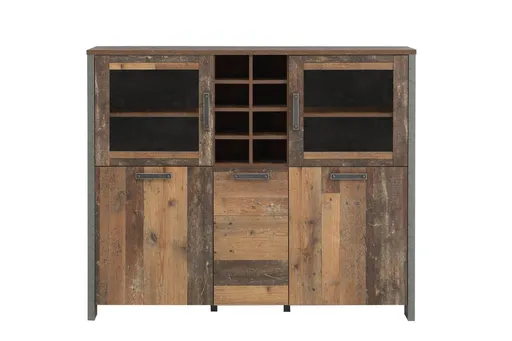 Highboardvitrine FEA - Old-Wood Vintage Dekor, Betonoptik