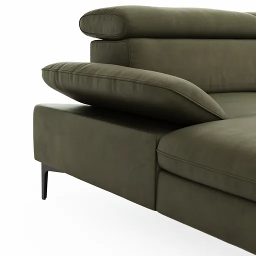 Ecksofa Felipa - Longchair links mit 2,5-Sitzer inkl. Armlehne verstellbar und Rückenlehne/Sitztiefe verstellbar (motorisch), Leder, Olive