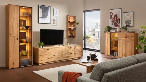 Highboard Fibra - inkl. Beleuchtung, Asteiche massiv geölt