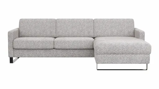 Schlafsofa Laredo - 2-Sitzer mit Longchair rechts inkl. Schlaffunktion mit Bettkasten und Armteile verstellbar, Stoff, Graubeige