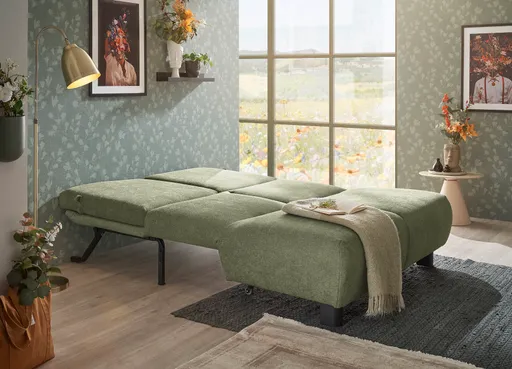  Faltsofa EBBY - 2-Sitzer ohne Armlehne, 140 cm inkl. Schlaffunktion/Relaxfunktion, Stoff, Grün