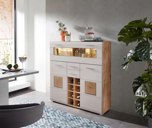 Barschrank - mit Beleuchtung, B ca. 120 cm, Eiche Altholz Nachbildung, Kaschmir