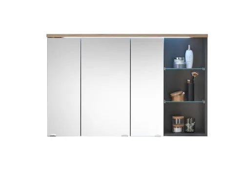 Spiegelschrank- B ca. 110 cm, Dunkelgrau, Eiche Dekor, Spiegel
