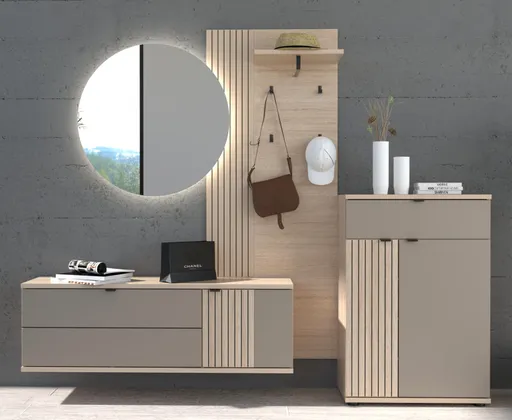 Garderobe - mit Beleuchtung, Riva Eiche Nachbildung, Basalt