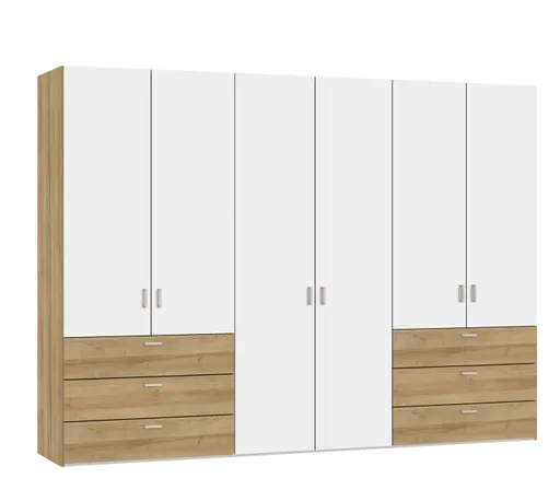 Drehtürenschrank JOIN IT- B ca. 303 cm, Eiche Dekor, Weiß