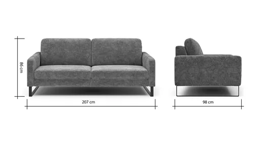 Sofa Enna - 3,5-Sitzer, Armlehne A, Stoff, Graubraun, Kufe, Schwarz