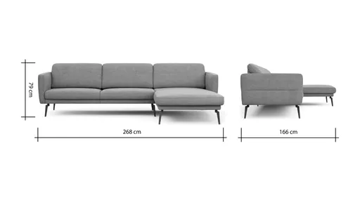 Ecksofa Estrela - 2,5-Sitzer mit Longchair rechts inkl. Rücken-/Armlehnenverstellung, Stoff, Grau