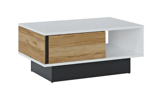 Couchtisch - LB ca. 100x64 cm, Weiß, Eiche Nachbildung, Schwarz matt