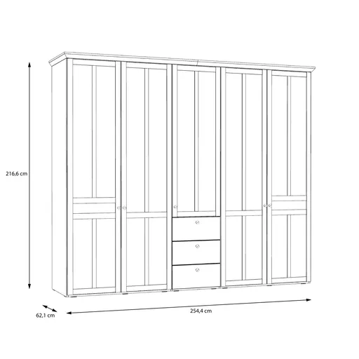 Drehtürenschrank FALLA - B ca. 254 cm, Weiß, Eiche Dekor