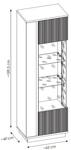 Vitrine - B ca. 62 cm, Kaschmir, Cremona Eiche Nachbildung