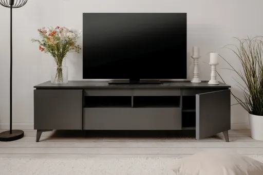 TV-Lowboard - B ca. 177 cm, Schiefer Nachbildung, Anthrazit