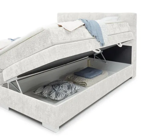 Boxspringbett SANDRIN I- Liegefläche ca. 200x200 cm, Stoff, Weiß, inkl. Stauraum