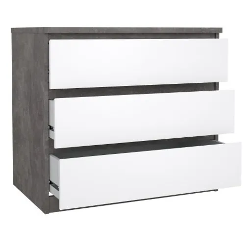 Kommode - B ca. 77 cm, Betonoptik, Weiß Hochglanz