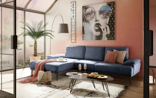 Ecksofa ENRIK - Ecke links, 2,5-Sitzer inkl. Sitztiefenverstellungen, Stoff, Navy