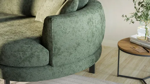 Ecksofa Solenne - Ottomane links mit Diwan rund rechts, Stoff, Olive