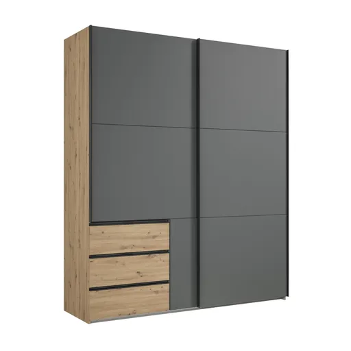 Schwebetürenschrank- B ca. 200 cm, Eiche Dekor, Graphit