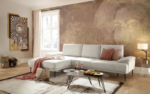 Ecksofa ENRIK - Ecke links, 2,5-Sitzer inkl. Sitztiefenverstellungen, Stoff, Hellgrau