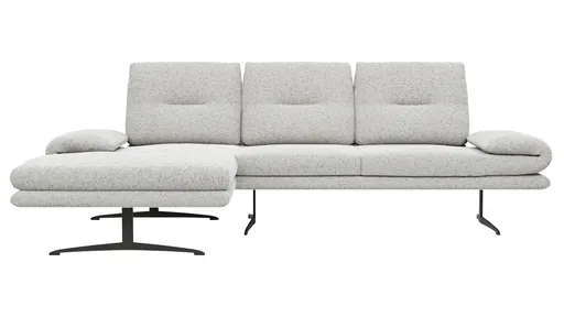Ecksofa Lucero 2.0 - Longchair mit 2-Sitzer rechts inkl. Sitztiefenverstellung, Drehsitz und Sitztiefe verstellbar, Stoff, Offwhite