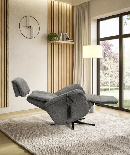 TV-Sessel MARLON - drehbar, Relaxfunktion, Kopfteilverstellung, Stoff, Graublau