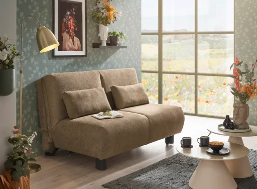 Faltsofa EBBY - 2-Sitzer ohne Armlehne, 140 cm inkl. Schlaffunktion/Relaxfunktion, Stoff, Braun