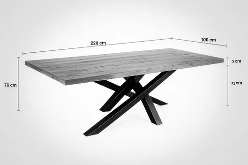 Esstisch - LB ca. 220x100 cm, Wildeiche massiv geölt, Schwarz