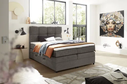 Boxspringbett SANDRIN R- Liegefläche ca. 160x200 cm, Stoff, Grau, inkl. Stauraum	