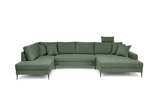 Wohnlandschaft - Ecke links, 2-Sitzer, Longchair rechts, Stoff, Grün