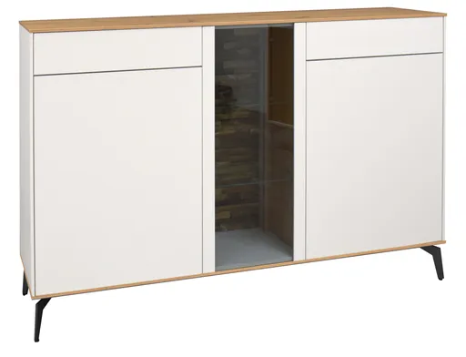 Sideboard - B ca. 159 cm, Weiß, Asteiche, Schwarz