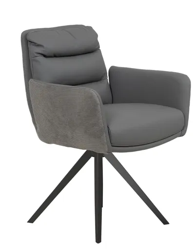 Armlehnstuhl -  drehbar, Kombination Leder-Cord, grau