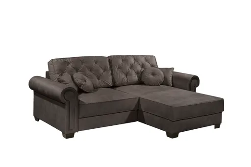  Ecksofa - Sofa 2-Sitzer mit Longchair rechts, Schlaffunktion mit Bettkasten, Stoff, Espresso