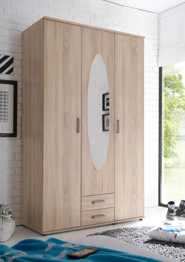 Drehtürenschrank- B ca. 120 cm, Eiche Dekor, Spiegel