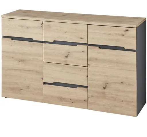 Kommode - B ca. 135 cm, Artisan Eiche Nachbildung, Graphit